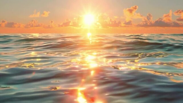  Breathtaking Sunset over the Ocean with Reflections on Calm Waters &ndash; 4K.
