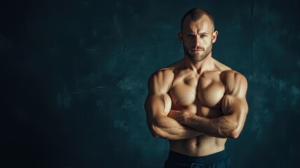 A confident muscular man showcasing his strength against a dark background, embodying fitness and resilience.