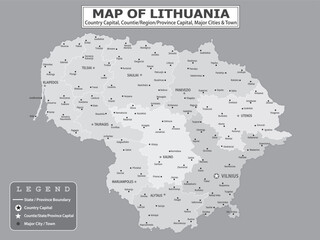 Obraz premium European Country Geography Political map. Political map of country with capital, province or state capital, major cities and town.
