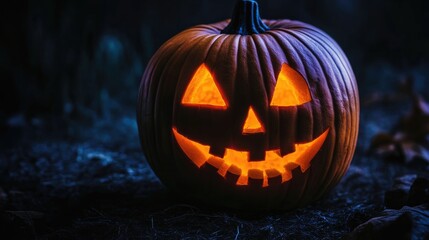 Obraz premium Halloween pumpkin jack o lantern in dark setting