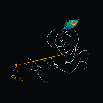 Lord Krishna creative line art illustration 