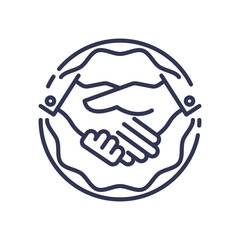 Two hands shaking in a circle, symbolizing partnership and collaboration.