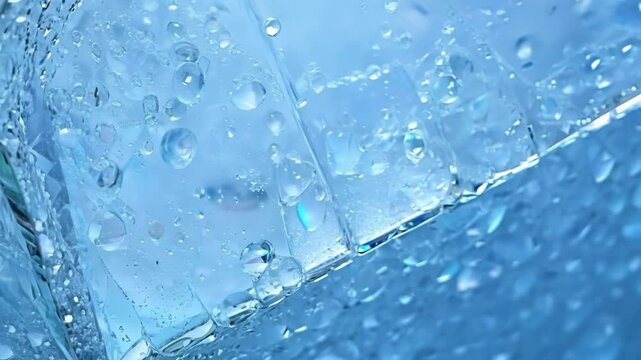 Intriguing macro photograph of water droplets creating an abstract composition on a smooth, reflective surface. The droplets vary in size and shape, adding visual interest to the image