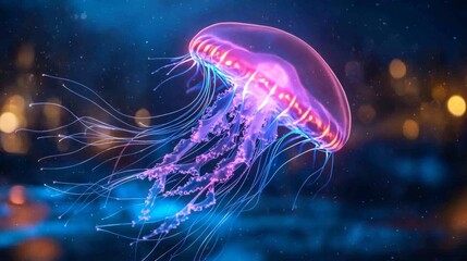 Glowing Jellyfish Close-Up with Vibrant Colors