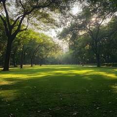 Obraz premium Close-up green grass lawn with clouds on blue sky