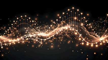 Flat Glowing Abstract Wave Transitions into Marketing Graph with Vibrant Data Points - Dynamic Vector Illustration for Strategic Insights in Business