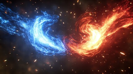 Fototapeta premium Intertwined Blue and Red Flames in Dynamic Motion