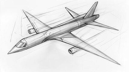 Pencil sketch of an airplane, showcasing its streamlined design and essential features such as the wings, tail, and cockpit.
