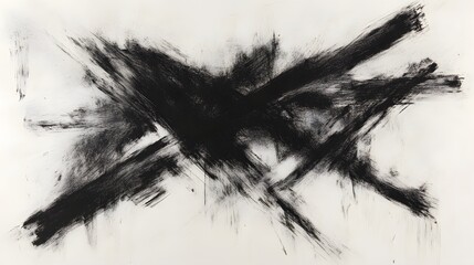 Obraz premium Abstract black and white charcoal drawing with bold strokes on a white background.