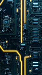 Fototapeta premium High tech circuit board with glowing pathways background for invitation or card screensaver