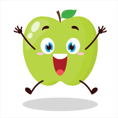 cute celebration jump expression of green apple cartoon character