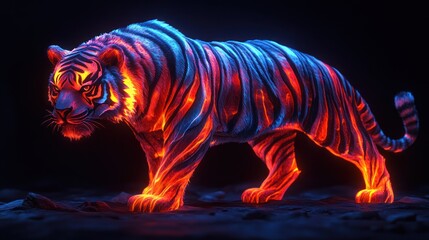 Obraz premium A stylized 3D sculpture of a wild animal, such as a tiger or wolf, with bold shapes and neon highlights, creating a striking, modern design perfect for a tumbler