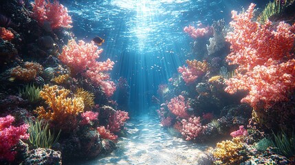 Obraz premium Underwater Coral Reef with Vibrant Marine Life