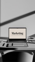 Minimalist Modern Desk with Laptop Displaying 'Marketing' – Sleek Professional Workspace Photography Generative aI