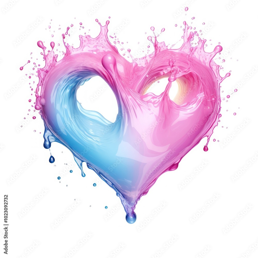 Wall mural Pastel liquid splash heart effect shape.