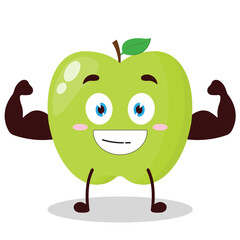cute masculine healthy athlete expression of green apple cartoon character
