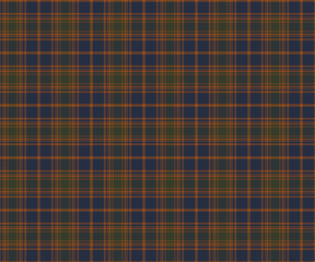 Plaid fabric pattern, blue, orange, green, seamless for textiles, and for designing clothes, skirts, pants or decorative fabrics. Vector illustration.