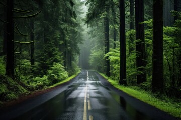 Fototapeta premium Forest road landscape outdoors.