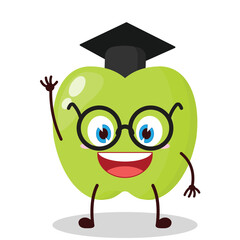 cute graduation college student expression of green apple cartoon character
