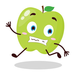 cute terrified running expression of green apple cartoon character
