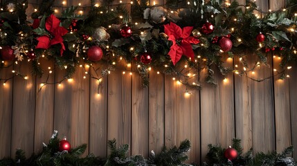 A festive scene with Christmas ornaments, garlands, and glowing fairy lights illuminating the backdrop, bringing a cozy holiday feel to the setting 