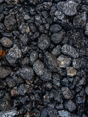 Coal. Background image of anthracite coal. The dark texture is black. The surface of natural black coal. A grade of high-quality metallurgical coal anthracite. Black background. Vertical image.