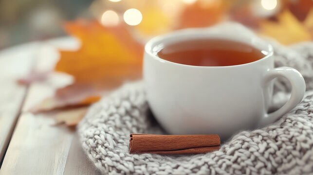 A mug of hot apple cider with cinnamon sticks and star anise.