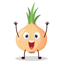 cute rise hand happy expression of onion cartoon character