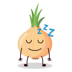 cute sleep expression of onion cartoon character