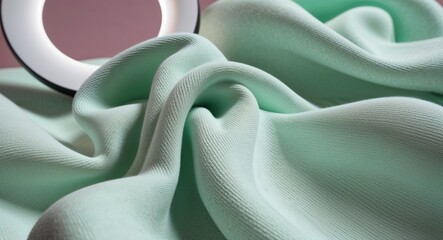 Pastel mint cotton textile closeup detailed soft fibers