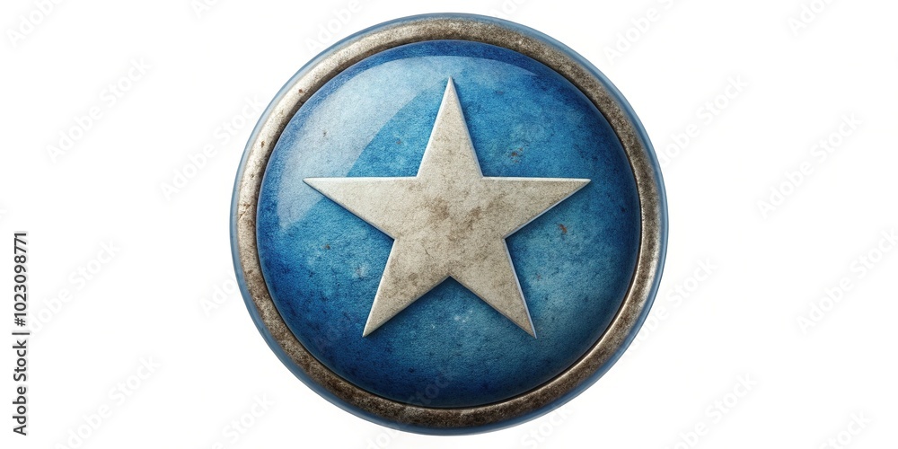 Wall mural vintage blue round star icon button on white background for graphic design