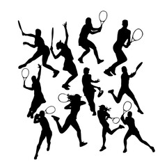 Silhouette of a tennis athlete on a white background