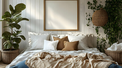 Cozy bedroom with plants and natural light.