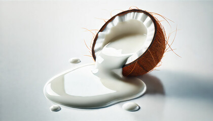 Spilled Coconut Milk Puddle Isolated on White Background