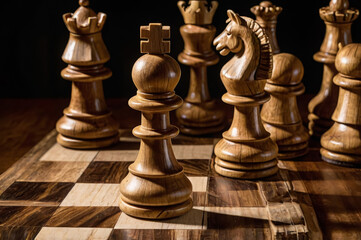 Fototapeta premium chess. Wooden chess pieces on a board. Board game.