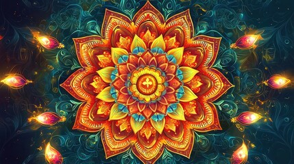 A vibrant mandala design bursting with colors, embodying harmony, spirituality, and artistic expression for diverse creative projects.