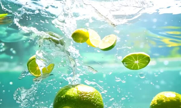 lime in water splash, lemon and lime, lime and water