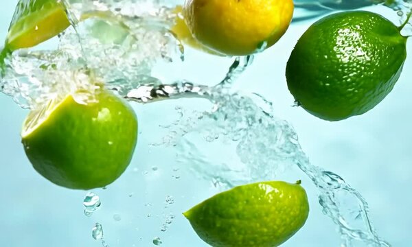 lime in water splash, lemon and lime, lime and water