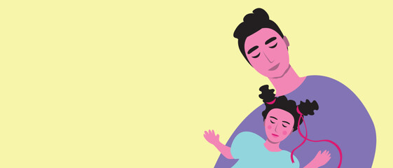 Dad or father with son or daughter as single-parent family, flat vector stock illustration with place for text