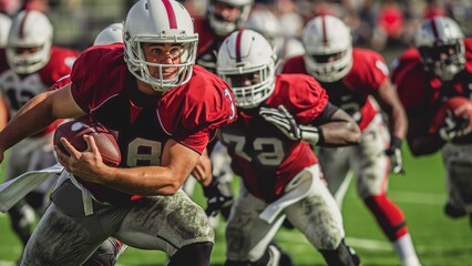American Football Players Running with the Ball in Action