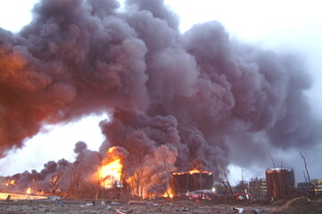 Buncefield oil storage facility explosion and fire 2005 disaster zone