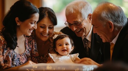 Fototapeta premium Family Celebration of Baptism with Grandparents