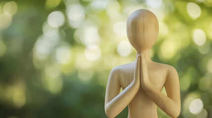 A wooden mannequin in a lotus pose, symbolizing yoga and mindfulness