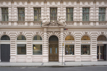 Obraz premium facade of an baroque style building in Prague Czech Republic, European building, 