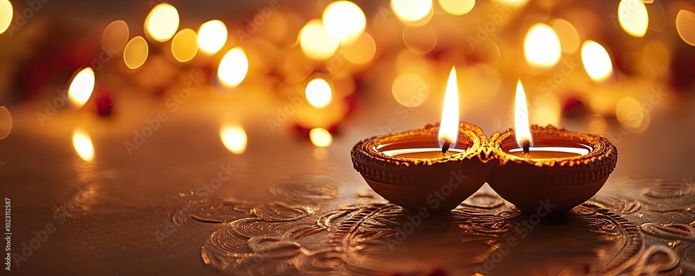 Poster two glowing candles create a serene atmosphere with soft bokeh lights, perfect for celebrations and 
