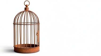 An elegant vintage birdcage showcasing intricate metalwork and a rustic finish, perfect for home...