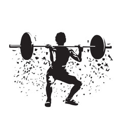 Obraz premium Woman doing squats with a large barbell. Workout in gym. Weight ligting, abstract isolated vector silhouette