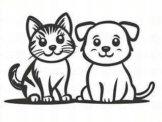 Cute cat and dog illustration featuring adorable faces, friendship and love cartoon style on white background new beautiful stock image illustration AI
