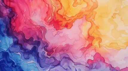 Fototapeta premium A vibrant abstract watercolor artwork blending warm and cool colors in fluid patterns.