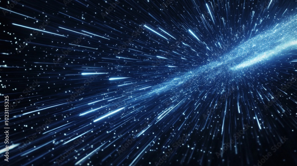 Aufkleber A dynamic depiction of light streaks against a dark background, suggesting motion through space and the vastness of the universe.